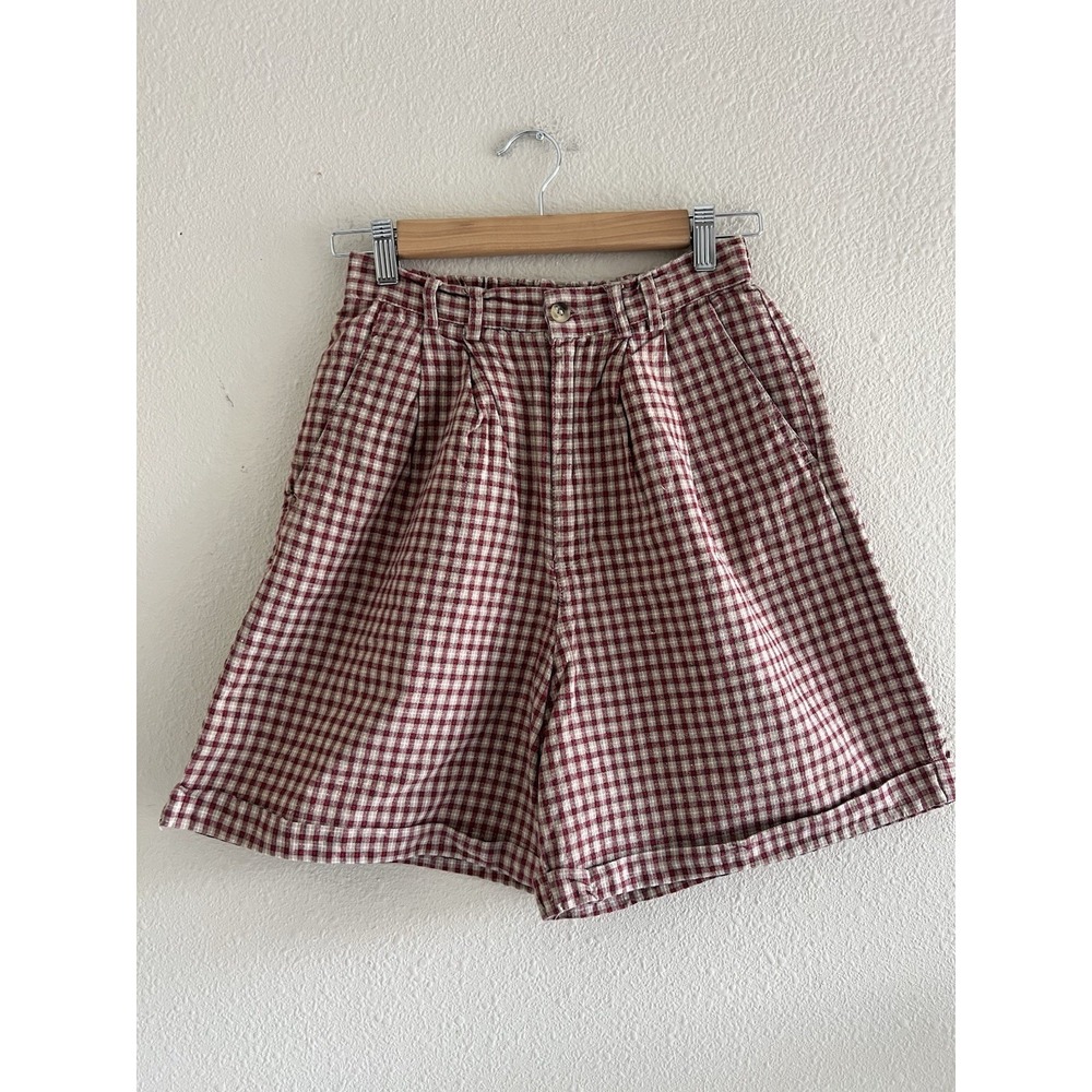 Vintage Argee Gingham Bermuda Shorts Sz. S  High Waisted Pleated Preppy Coquette